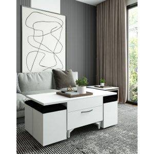 طقم ترابيزة وسط خشب ام دي اف، ميكانيزم، 120×60×45 سم، 4 قطع بف - ابيض