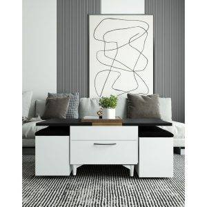 طقم ترابيزة وسط خشب ام دي اف، ميكانيزم، 120×60×45 سم، 4 قطع بف - ابيض اسود