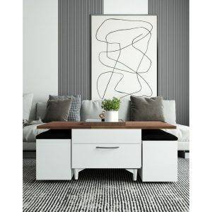 طقم ترابيزة وسط خشب ام دي اف، ميكانيزم، 120×60×45 سم، 4 قطع بف - بني ابيض