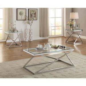 طقم ترابيزة وسط ستيل، 3 قطع، 100x50x45 سم - فضي