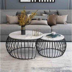 مجموعة ترابيزات وسط ستيل، قطعتين - اسود