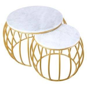 مجموعة ترابيزات وسط ستيل، قطعتين - ذهبي ابيض